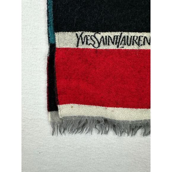 Yves Saint Laurent YSL Wool Scarf Colorblock Striped Fringe 60 Inch - Picture 6 of 10
